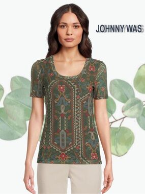 ✨ NWT Johnny Was Nanette Mesh Tee — Skylar Bloom, XL ✨
